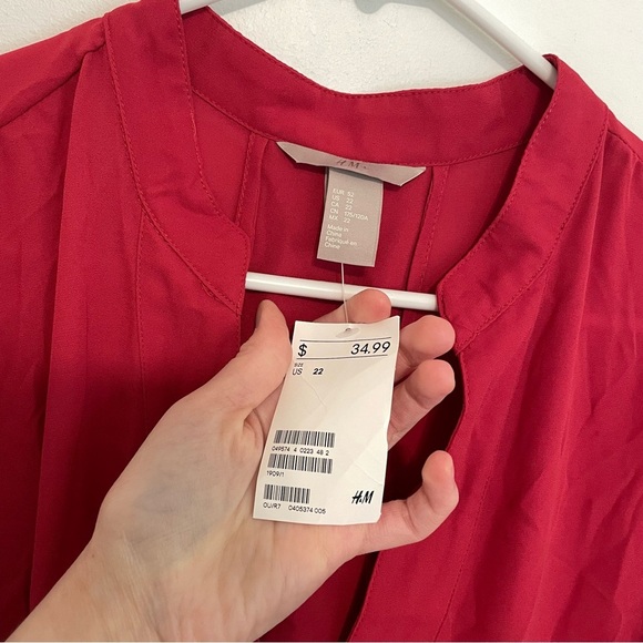 NEW NWT H&M Plus Size Red Pleated V-Neck Long Sleeve Shirt Dress Shift Dress 22 - Picture 5 of 16